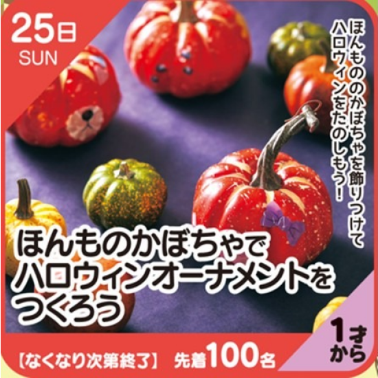 【キッズクラブ】ほんもののかぼちゃでハロウィンオーナメントをつくろう