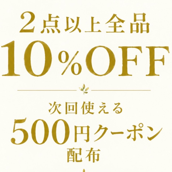 ２点以上全品１０％OFF+500円クーポン配布